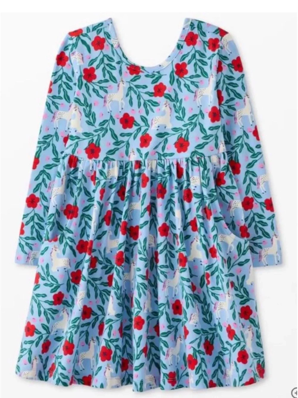 Girls‎ Hannah Andersson Unicorn and Flower Print Long Sleeve Dress Size 12